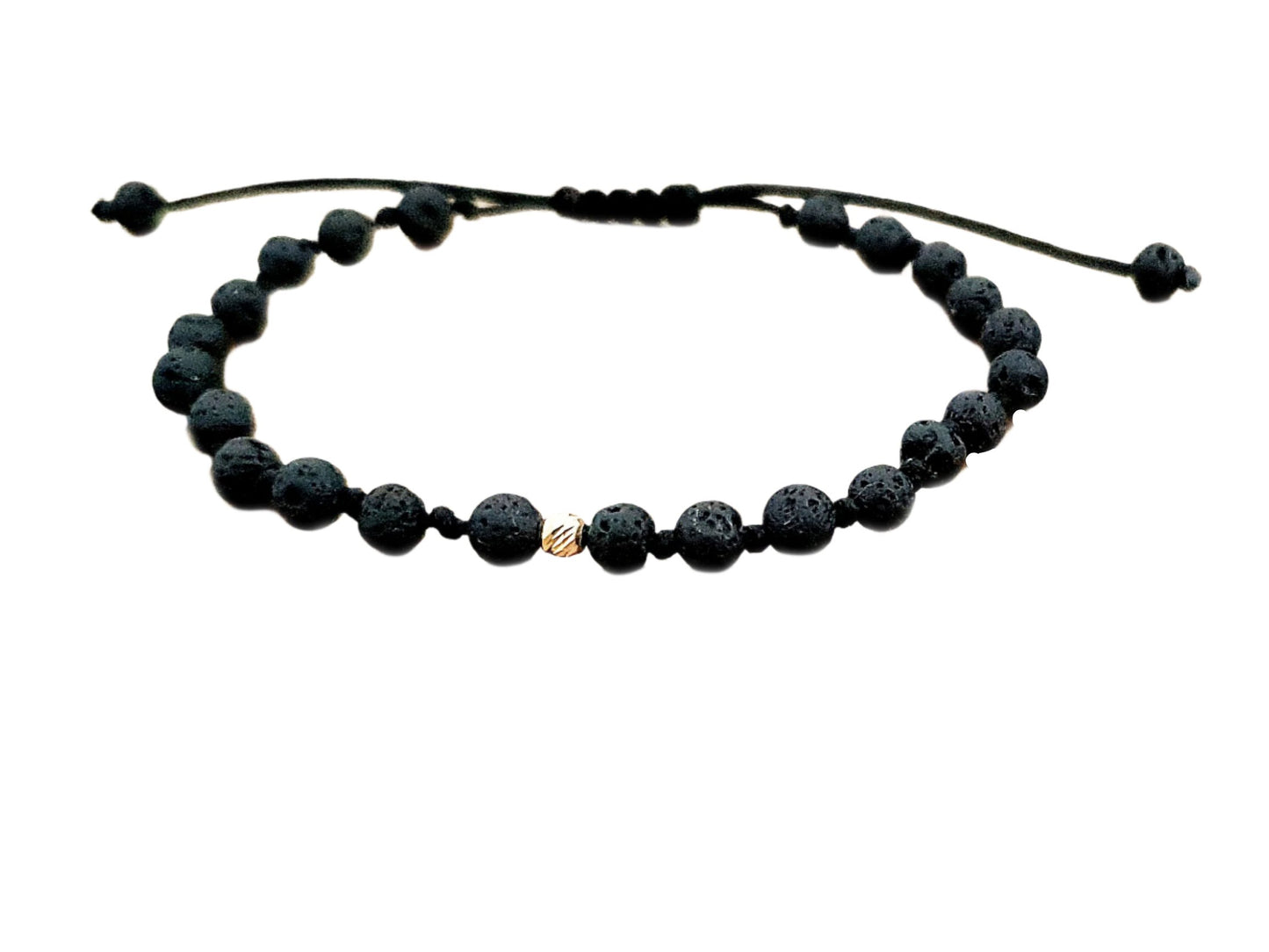 Apyrankės iš aukso karoliukų ir natūraliais lavos akmenukais