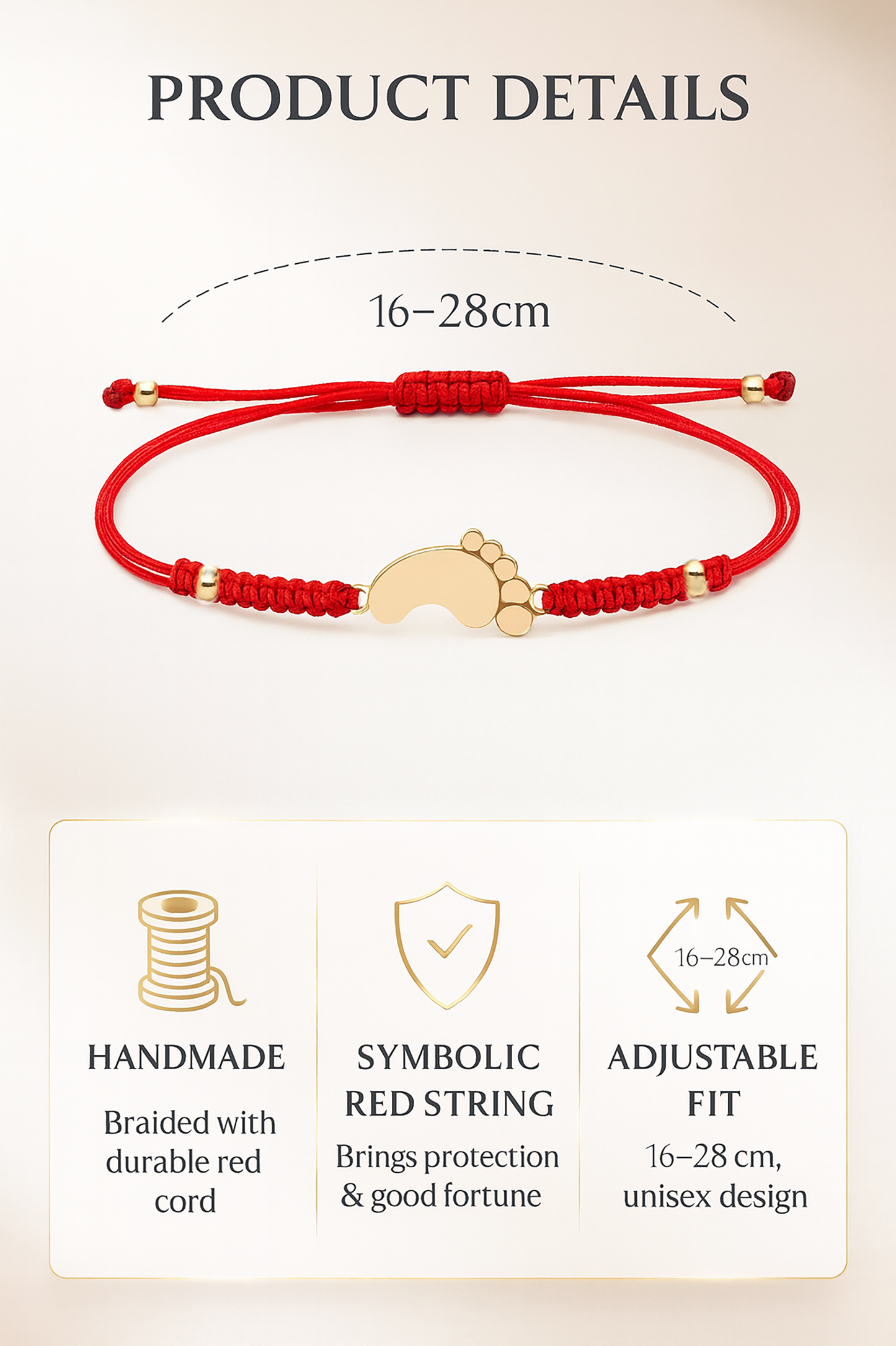 Raudono siulo apyrankė su auksine pedute